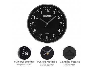 Reloj De Pared Ø 25 Cm Negro