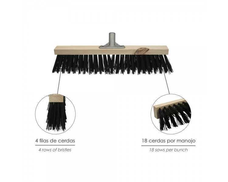 Cepillo Barrendero Industrial Fibra Gruesa Polipropileno. Soporte Madera 50 cm. Garra Aluminio. (Sin Mango)