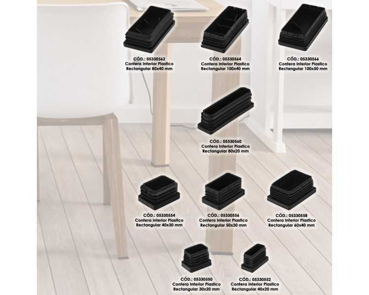 Contera Plástico Rectangular Interior. Color Negro 100x50 mm Bolsa 25 Unidades.
