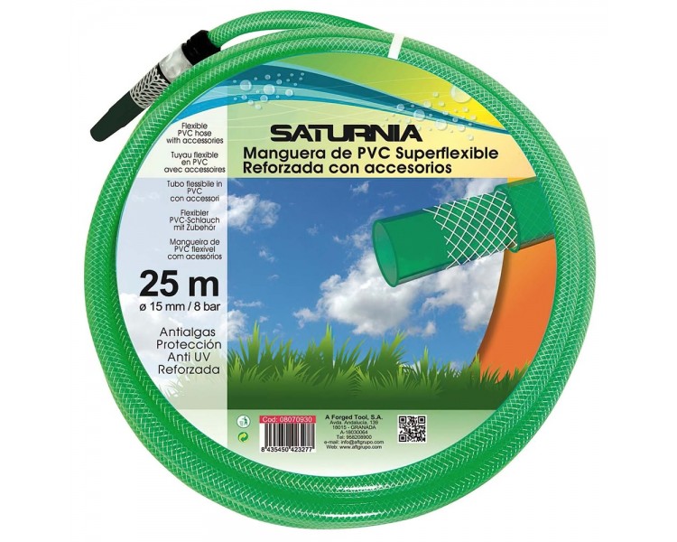 Manguera Latflex Reforzado 15 mm. -  5/8" Rollo 25 Metros Con Accesorios