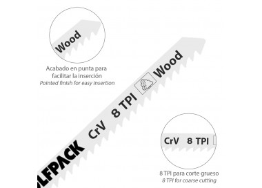 Hojas Larga Sierra Calar Para Madera Corte Medio 5 Piezas. Hoja Cromo Vanadio 58. Vastago T Universal