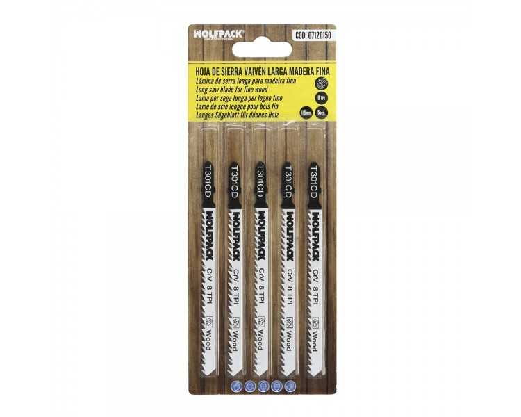 Hojas Larga Sierra Calar Para Madera Corte Medio 5 Piezas. Hoja Cromo Vanadio 58. Vastago T Universal