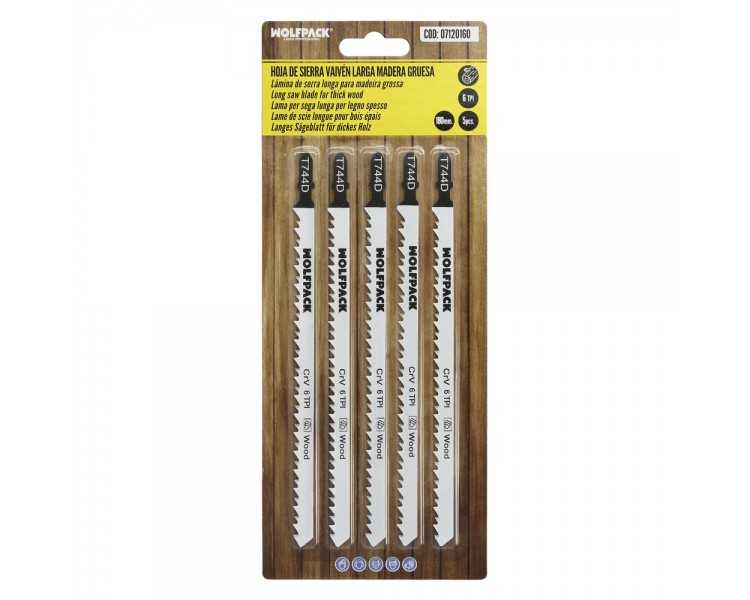 Hoja Larga Sierra Calar Para Madera Corte Grueso 5 Piezas. Hoja Cromo Vanadio 58. Vastago T Universal.