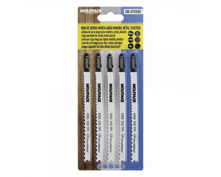 Hoja Larga Sierra Calar Para Madera / Metal / Plástico Corte Medio/Grueso 5 Piezas. Hoja Cromo Vanadio 58. Vastago T Universal.