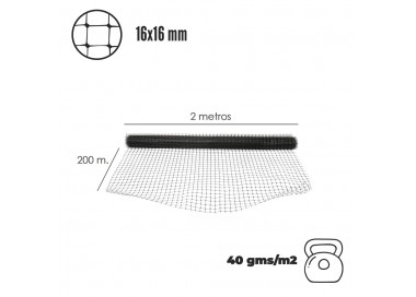 Malla Protectora BOP 16 x 16 mm. 40gms/m2. 2 m. x 200 m.