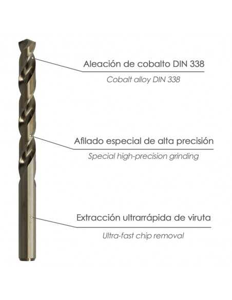 Broca Cobalto Hss Cilindrica 5,00 mm. Blister 2 Unidades.