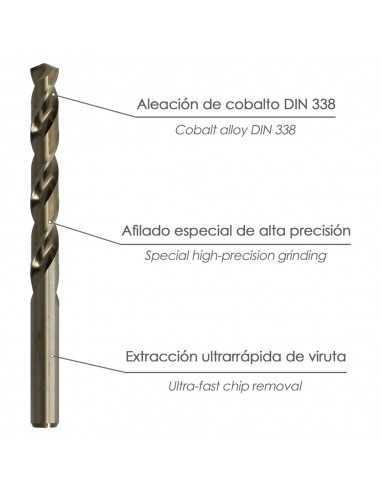 Broca Cobalto Hss Cilindrica 8,00 mm. Blister 1 Unidad.