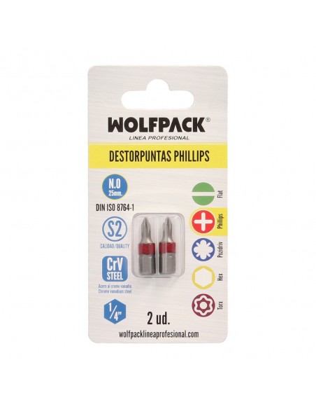 Puntas Largas Destornillador Phillips Nº 0 (2 Piezas). Acero S2 al Cromo Vanadio. Puntas Hexagonales, Destorpuntas,