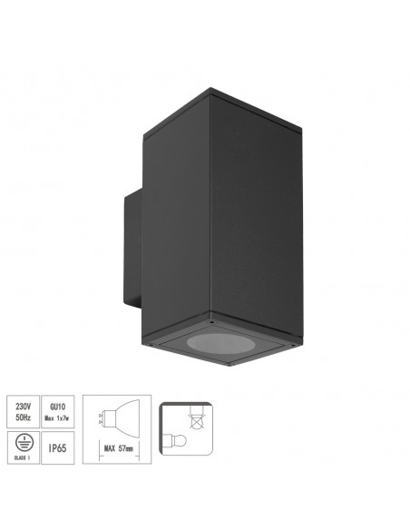 Lampara Aplique Doble GU10 IP65 Negro