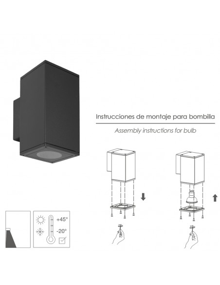 Lampara Aplique Doble GU10 IP65 Negro