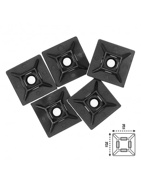 Base Adhesiva Para Bridas 28x28 mm. Negra Bolsa 100 Unidades
