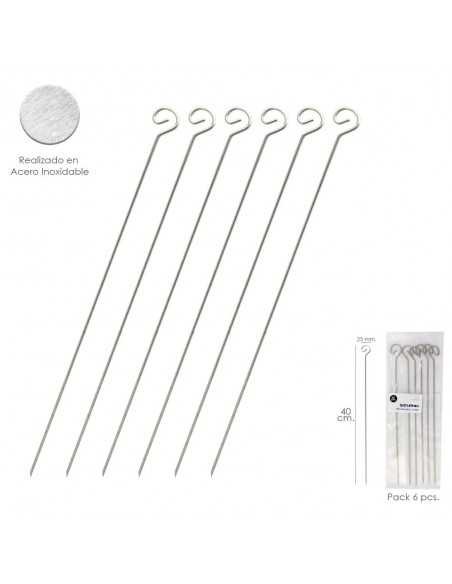 Pinchitos Acero Inoxidable Grandes 40 cm. (Blister 6 Unidades) Saturnia