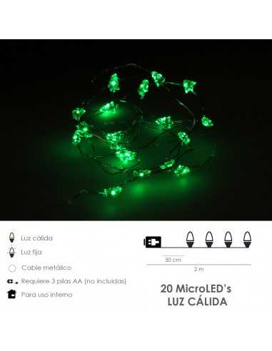 Guirnalda Luces Navidad Arboles 20 Leds Color Verde. Luz navidad interiores IP20 A Pilas 3AA (No Incluida)