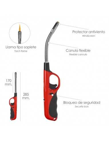 Encendedor / Mechero Gas Antiviento Llama Tipo Soplete 285 mm.