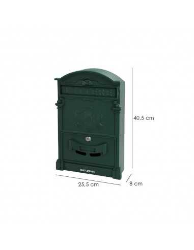 Buzon Jardín Aluminio Fundido Verde Palace 255 x 410 x 90 mm.