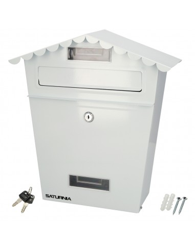 Buzon Exteriores House Blanco 330 x 125 x 365 (Alt.) mm. Con Tejado, Acero Pintado. Buzon Pared, Buzon Cartas, Buzon Correos
