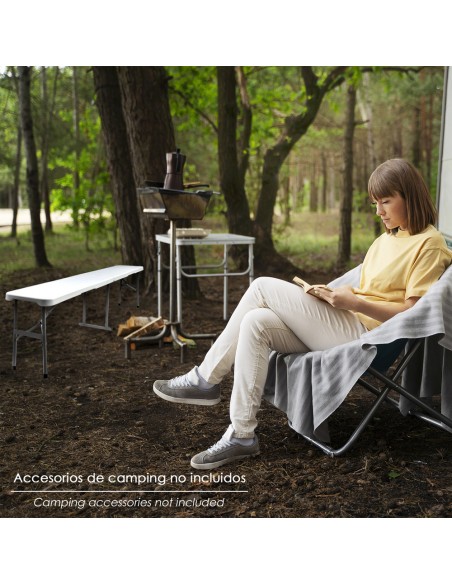 Banco Plegable Multifuncional, Portatil, Resistente,Multiusos 183x28x44 cm. Color Blanco