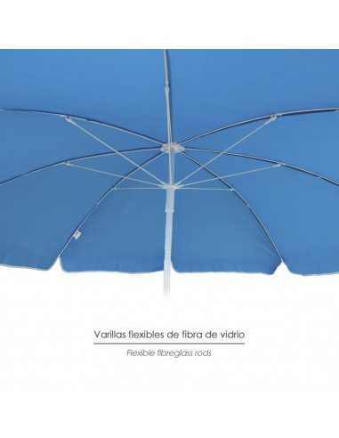Sombrilla Playa Acero / Poliester Ø 180 cm. Azul. Varillas Fibra De Vidrio.