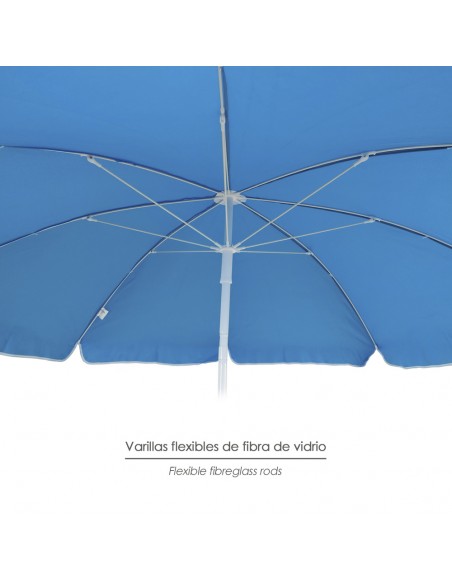 Sombrilla Playa Acero / Poliester Ø 180 cm. Azul. Varillas Fibra De Vidrio.