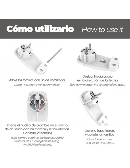 Clavija Enchufe Ultraplano 7 mm. con Asas De Extraccion 16 A - 250 V. Tras Muebles, 3 Cables, Toma Schuko