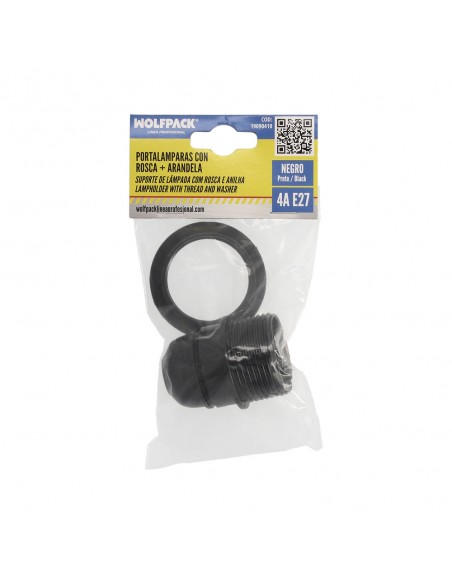 Portalamparas 4 A. E-27 Con Rosca + Arandela Negro