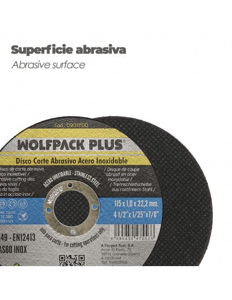 Disco Corte Abrasivo Acero Inoxidable Ø 115 x 22,2 Mm. Espesor 1,0 Mm.