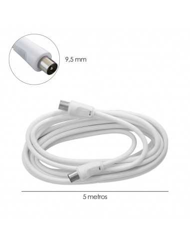 Prolongacion Tv - Video. 5 metros Toma 9,5 mm. Con Adaptador Macho Hembra
