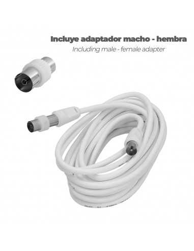 Prolongacion Tv - Video. 5 metros Toma 9,5 mm. Con Adaptador Macho Hembra