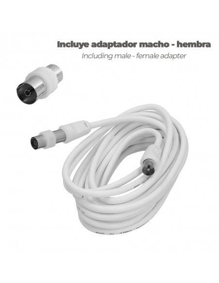 Prolongacion Tv - Video. 5 metros Toma 9,5 mm. Con Adaptador Macho Hembra