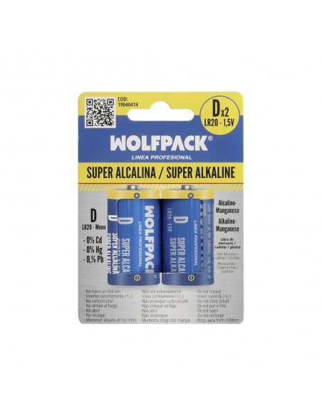 Pila Wolfpack Alcalina D - LR20 (Blister 2 Piezas)