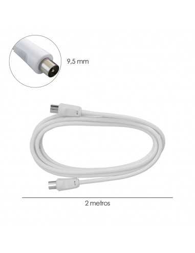 Prolongacion Tv - Video. 2 metros Toma 9,5 mm. Con Adaptador Macho Hembra