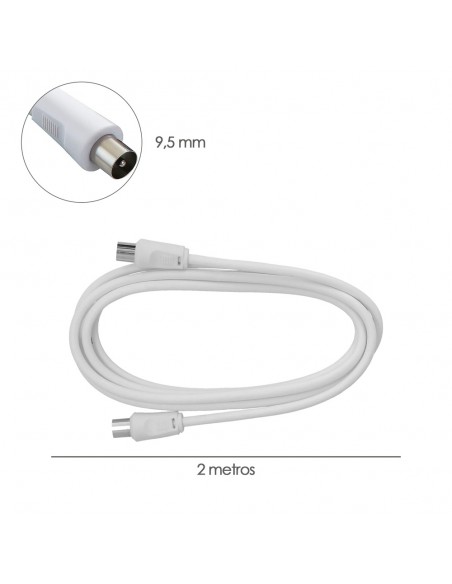 Prolongacion Tv - Video. 2 metros Toma 9,5 mm. Con Adaptador Macho Hembra