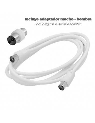 Prolongacion Tv - Video. 2 metros Toma 9,5 mm. Con Adaptador Macho Hembra