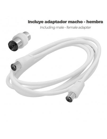 Prolongacion Tv - Video. 2 metros Toma 9,5 mm. Con Adaptador Macho Hembra