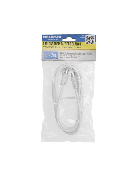 Prolongacion Tv - Video. 2 metros Toma 9,5 mm. Con Adaptador Macho Hembra