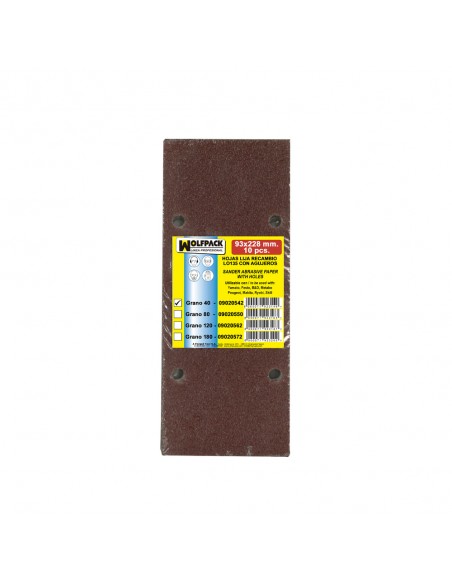 Lija Recambio Con Velcro 93x228 mm. con Agujeros Grano  40 (10 Piezas)