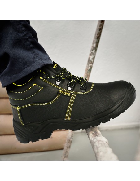 Botas Seguridad S3 Piel Negra Wolfpack  Nº 43 Vestuario Laboral,calzado Seguridad, Botas Trabajo. (Par)