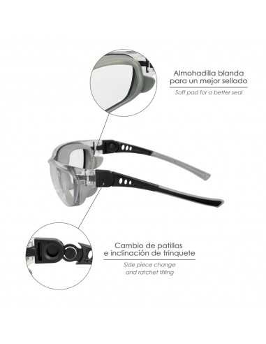 Gafas de Seguridad Acolchadas Cristales Transparentes Con Patillas o Goma Elastica.  Patillas Engomadas EN/166