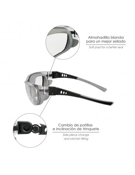Gafas de Seguridad Acolchadas Cristales Transparentes Con Patillas o Goma Elastica.  Patillas Engomadas EN/166