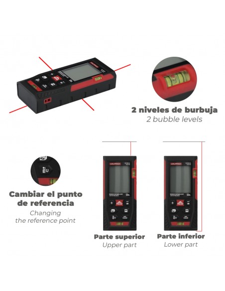 Medidor Laser 10 Funciones 50m Funciona Con 2 Pilas AAA (No Incluido)