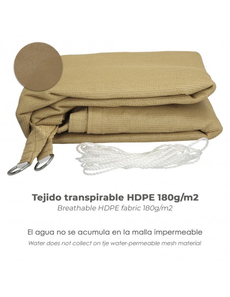 Toldo Vela Sombra Jardin Triangular Beige 5,0 x 5,0 metros.