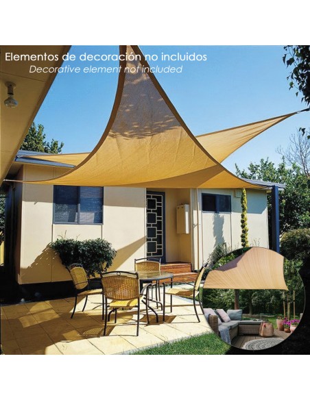 Toldo Vela Sombra Jardin Triangular Beige 5,0 x 5,0 metros.
