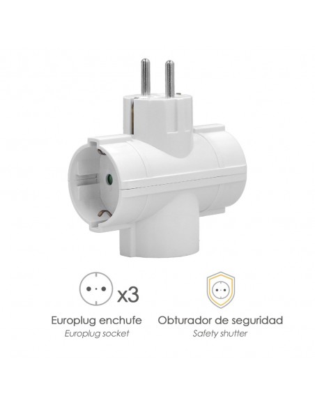 Adaptador Triple Schuko 16 A 250 V.