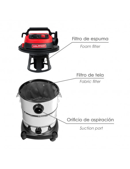Aspirador Inoxidable 30 Litros / 1400 Watt. Interruptor Sincronizado.