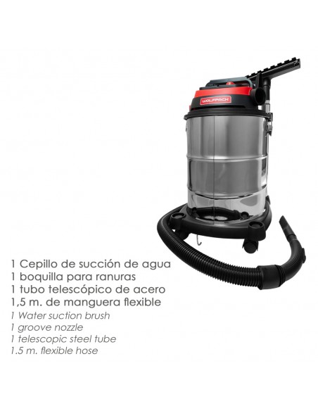 Aspirador Inoxidable 30 Litros / 1400 Watt. Interruptor Sincronizado.