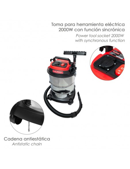 Aspirador Inoxidable 30 Litros / 1400 Watt. Interruptor Sincronizado.