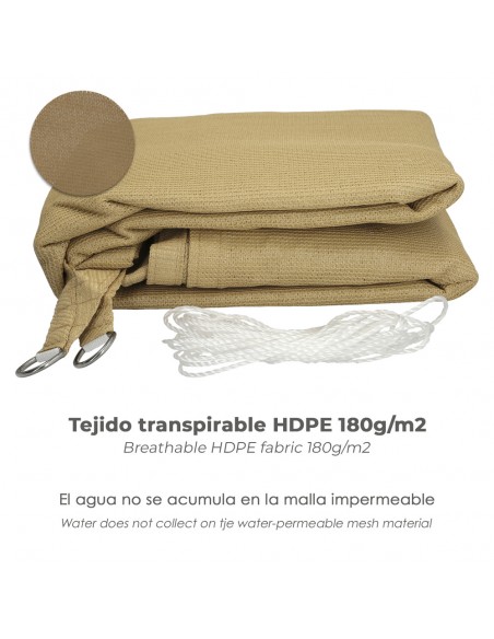 Toldo Vela Sombra Jardin Triangular 3,6x3,6x3,6 metros Beige