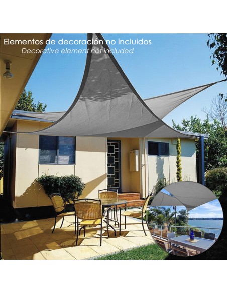 Toldo Vela Sombra Jardin Triangular 3,6x3,6x3,6 metros Gris